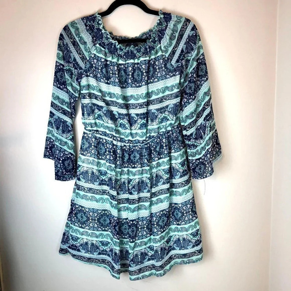 Alya | Blue & Mint Paisley Striped Dress - Picture 1 of 6